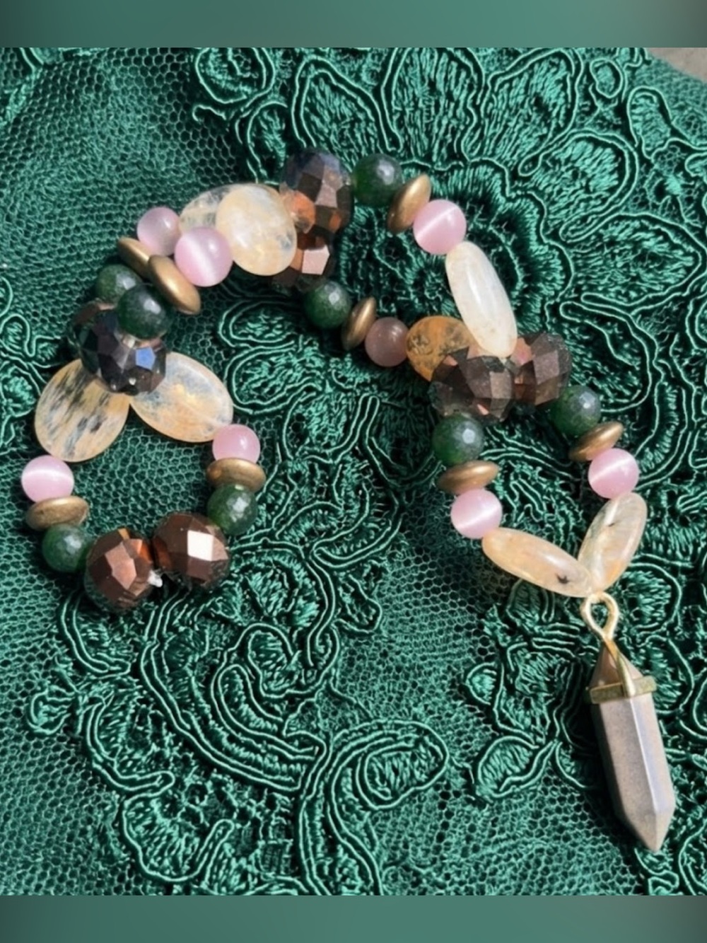 Gypsy’s Treasure HangCharm (Pyrite, Canadian Jade,Yellow Quartz, Lilac Cat’s Eye